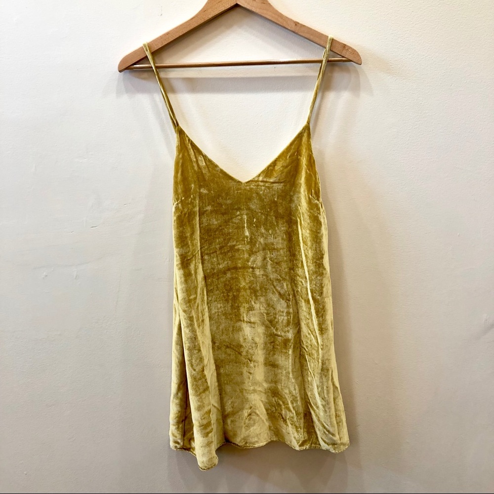 Reformation Gold Velvet slip dress